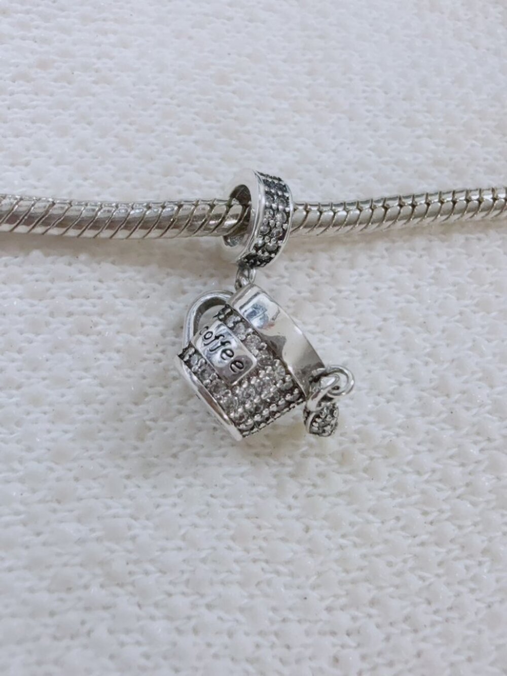 Sparkling Coffee Cup Dangle Charm Silver Charm For Pandora Bracelet Necklace